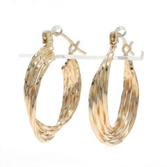 Yellow Gold Twist Hoop Earrings - 14k Pierced