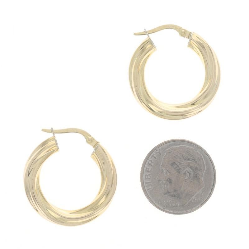 Yellow Gold Twist Hoop Earrings - 18k Italy Pierced In Excellent Condition For Sale In Greensboro, NC