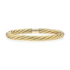 Yellow Gold Twist Woven Bangle Bracelet 7 3/4" - 14k Silicone Core Italian
