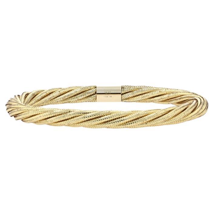 Yellow Gold Twist Woven Bangle Bracelet 7 3/4" - 14k Silicone Core Italian For Sale