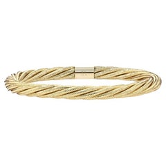 Yellow Gold Twist Woven Bangle Bracelet 7 3/4" - 14k Silicone Core Italian