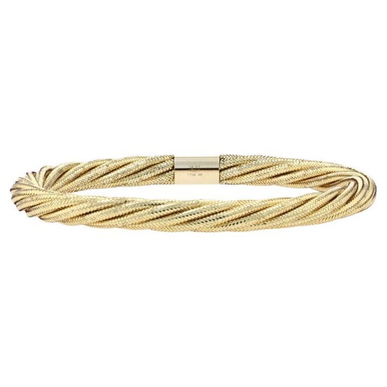 Yellow Gold Twist Woven Bangle Bracelet 7 3/4