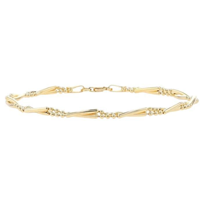 Yellow Gold Twisted Fancy Double Bead Chain Bracelet 7" - 14k For Sale