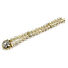Yellow Gold Two-Strand Pearl Diamond Bracelet