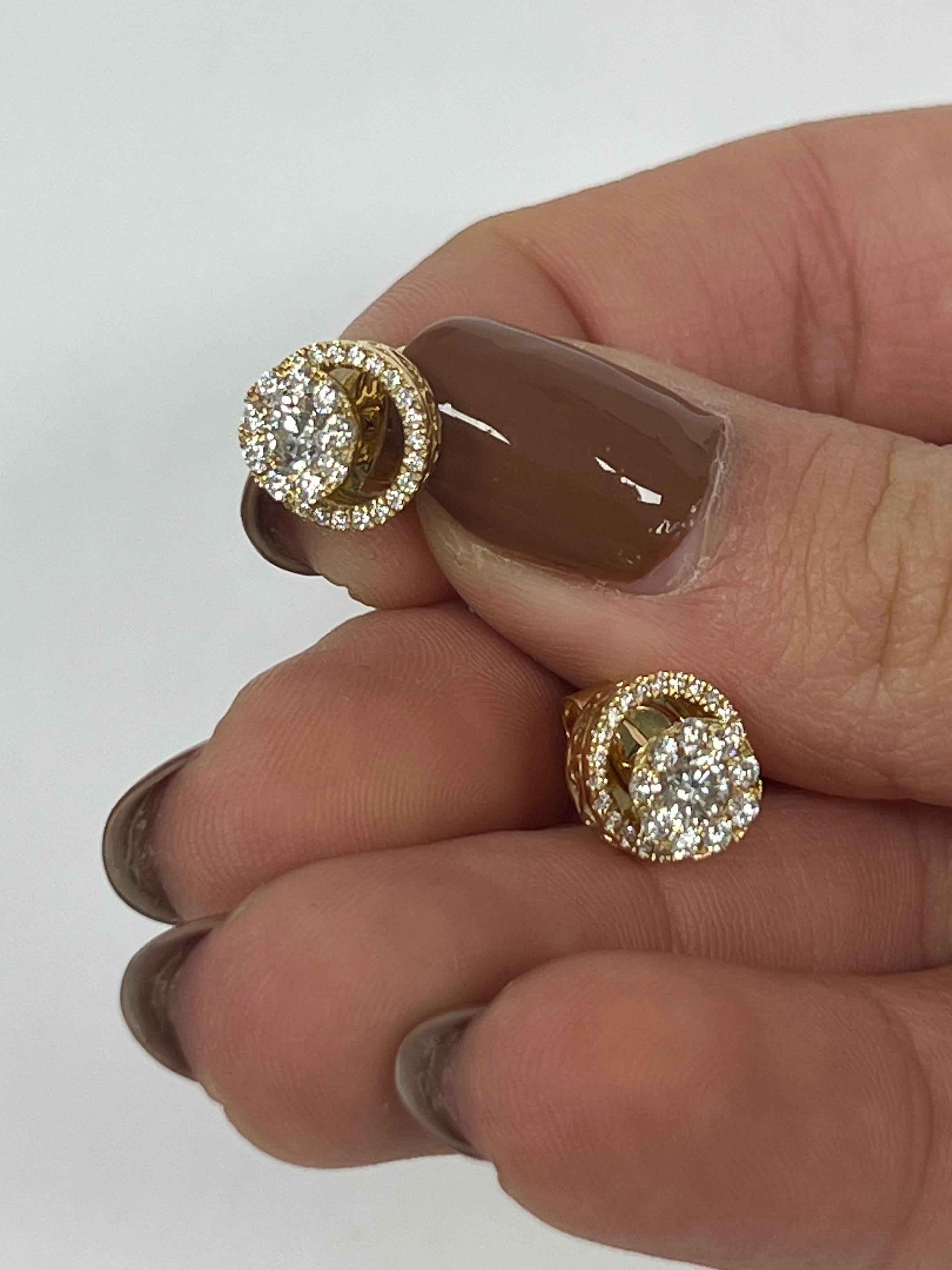 Modern Yellow Gold Two Way Diamond Illusion and Jacket Studs For Sale