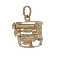 Yellow Gold Typewriter Charm - 14k Author Journalist Office Assistant Moves
