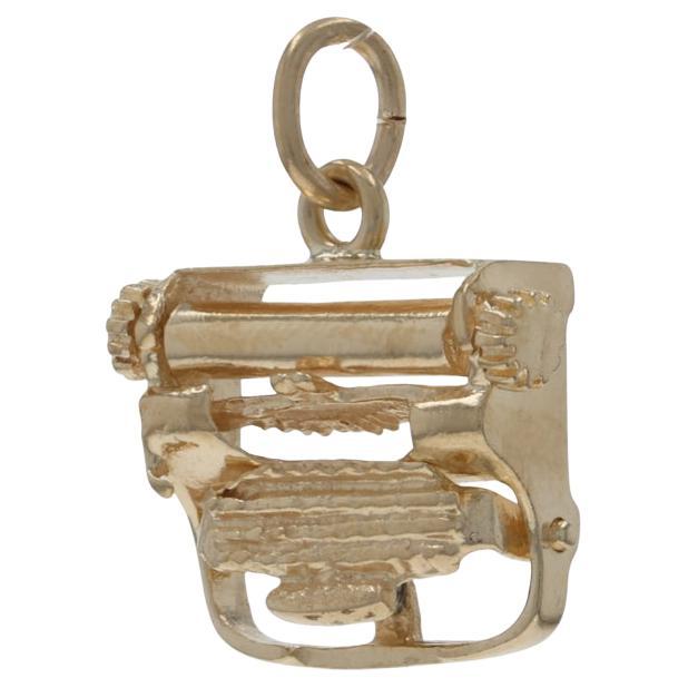 Yellow Gold Typewriter Charm - 14k Author Journalist Office Assistant Moves