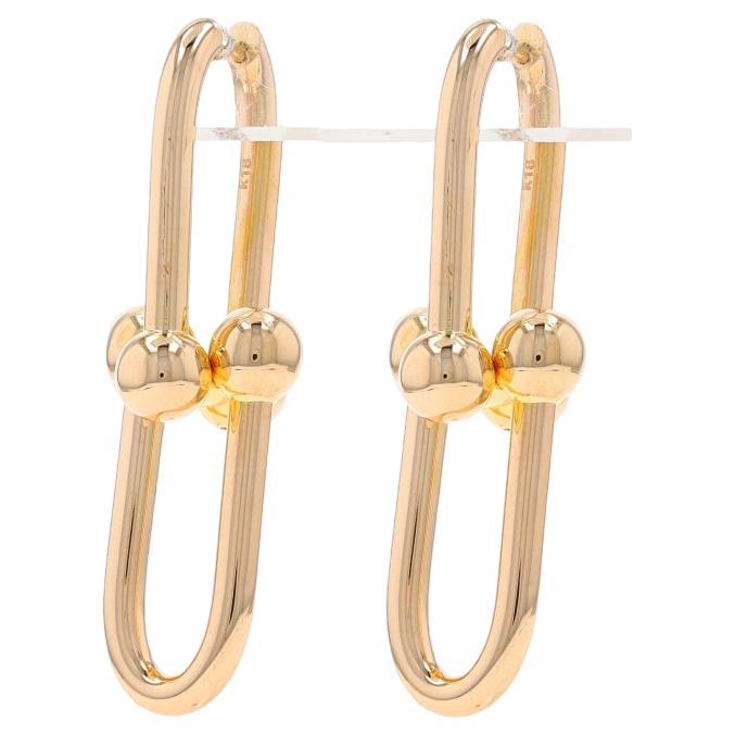 Gold Plated Clip-on Hoop Drop Earrings – 3.5" Chunky Thick Tube Dangle, Statement Earrings For Non-pierced Ears, 14k GP Stainless Steel