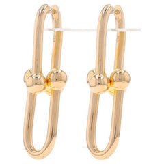 \Yellow Gold U-Link Hoop Drop Earrings - 18k Paperclip Ball Pierced