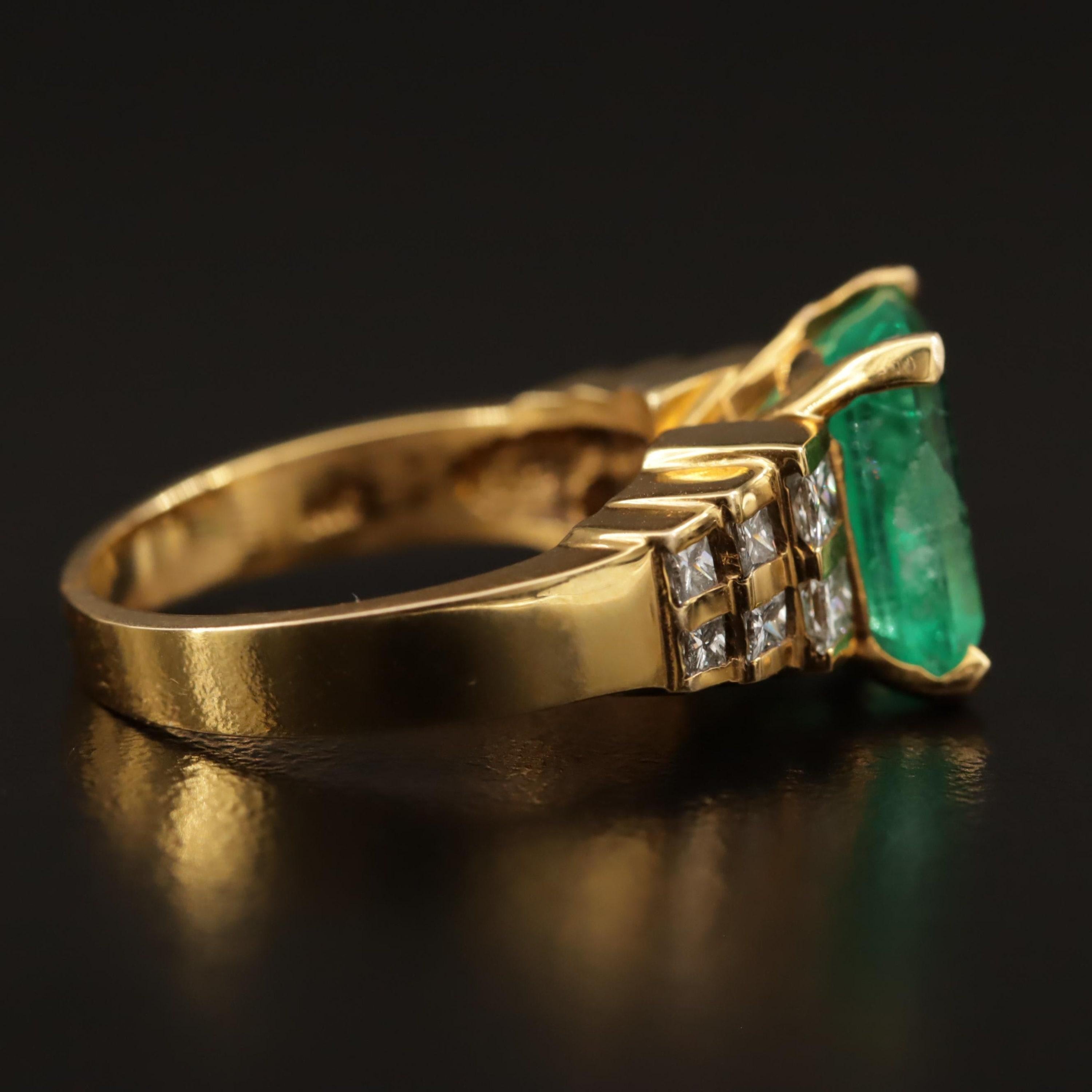 For Sale:  Art Deco 3 CT Certified Natural Emerald and Diamond Engagement Ring in 18K Gold 6