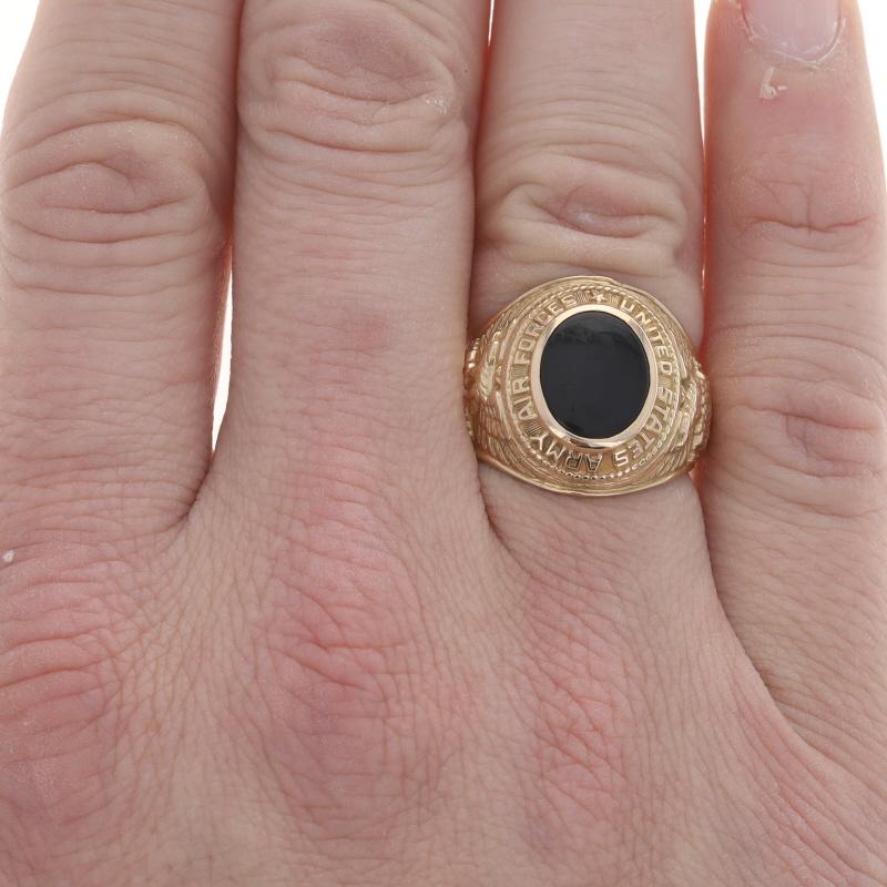 Oval Cut Yellow Gold US Army Air Forces Mens Ring 10k Onyx WWII Military 1943 Miami Beach For Sale