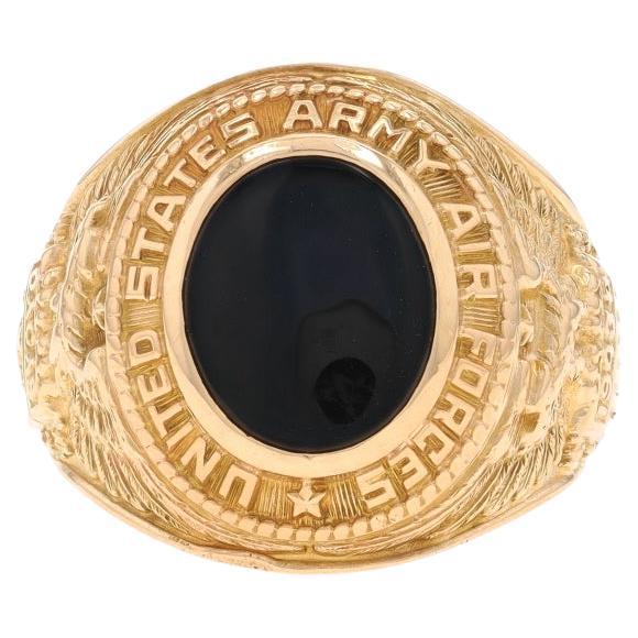 Yellow Gold US Army Air Forces Mens Ring 10k Onyx WWII Military 1943 Miami Beach