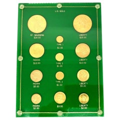 Vintage Yellow Gold Valuable Coins Collection with Display