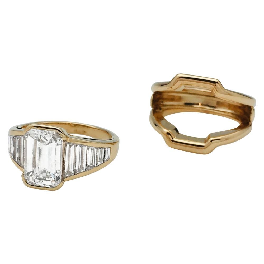 Yellow Gold Van Cleef & Arpels Ring, G-VS2 Emerald Cut Diamond 2.90 Carat 2
