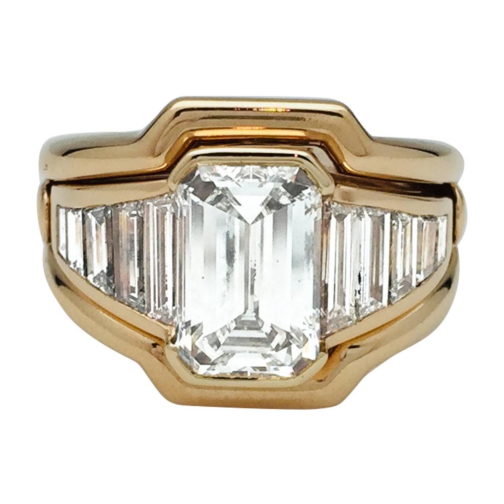 Yellow Gold Van Cleef & Arpels Ring, G-VS2 Emerald Cut Diamond 2.90 Carat