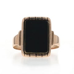 Yellow Gold Victorian Banded Agate Men's Ring - 10k Rectangular Antique