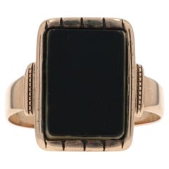 Yellow Gold Victorian Banded Agate Men's Ring - 10k Rectangular Antique