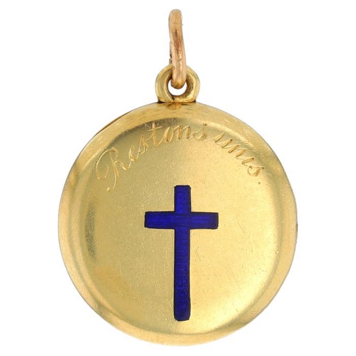 Pendentif médaillon victorien croix en or jaune 18 carats Antique Restons Unis