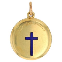 Pendentif médaillon victorien croix en or jaune 18 carats Antique Restons Unis