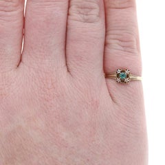 Yellow Gold Victorian Emerald Diamond Ring - 10k Round Cut Antique