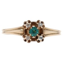 Yellow Gold Victorian Emerald Diamond Ring - 10k Round Cut Antique