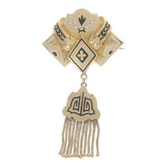 Yellow Gold Victorian Floral Tassel Dangle Brooch - 14k Gold Filled Antique Pin