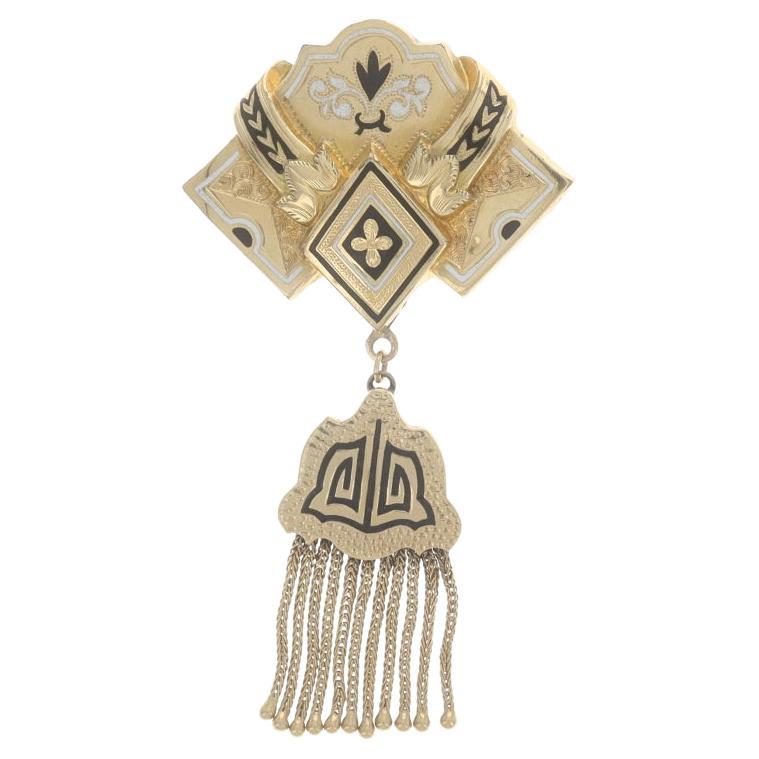 Yellow Gold Victorian Floral Tassel Dangle Brooch - 14k Gold Filled Antique Pin For Sale