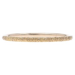 Yellow Gold Victorian Flourishing Scroll Bangle Bracelet 6 1/2" 14k Floral Motif