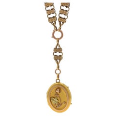 Collana vittoriana in oro giallo con ciondolo a forma di foglia d'edera - 10k Gold Filled