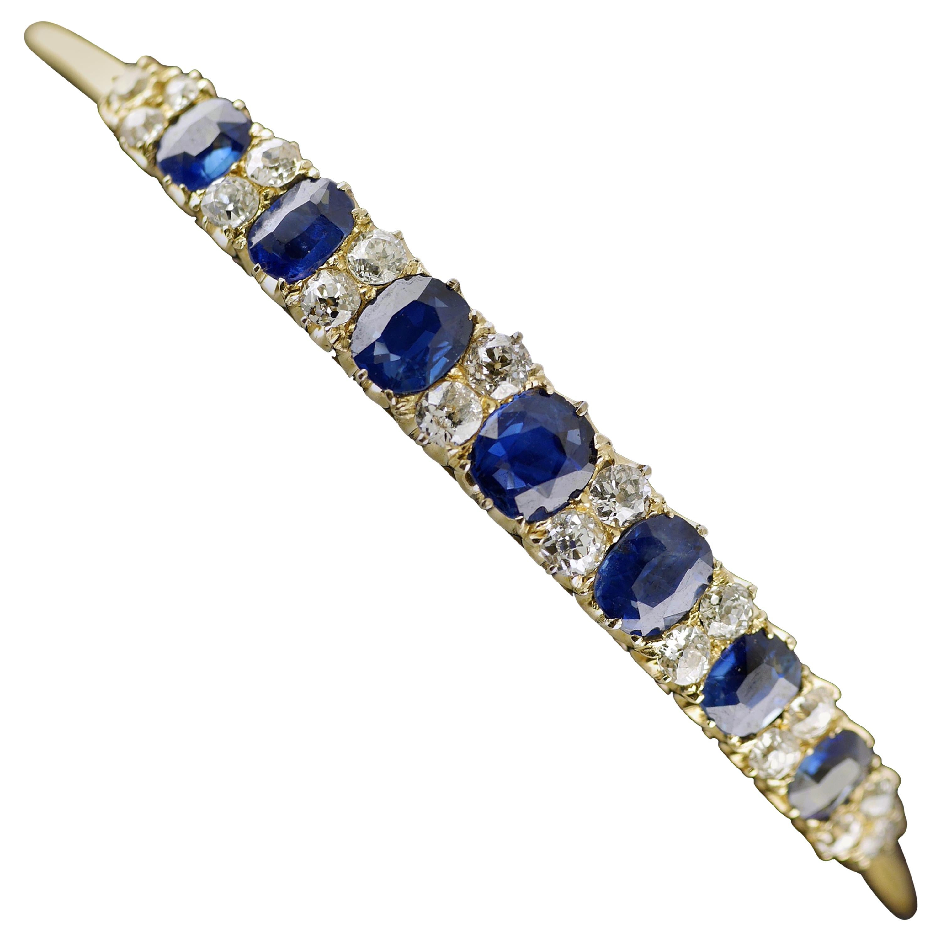 Yellow Gold Victorian Natural Untreated Sapphire Diamond Bangle circa 1860