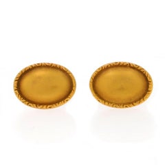 Boutons de manchette ovales victoriens en or jaune 14 carats avec bordure texturée ancienne pour hommes