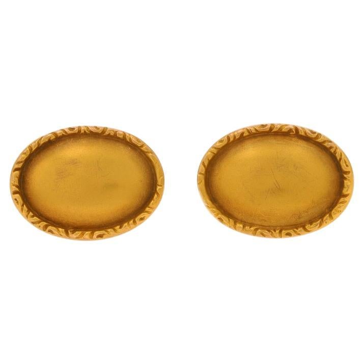 Yellow Gold Victorian Oval Men's Cufflinks - 14k Antique Textured Border