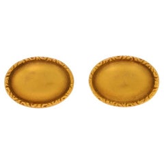 Yellow Gold Victorian Oval Men's Cufflinks - 14k Antique Textured Border