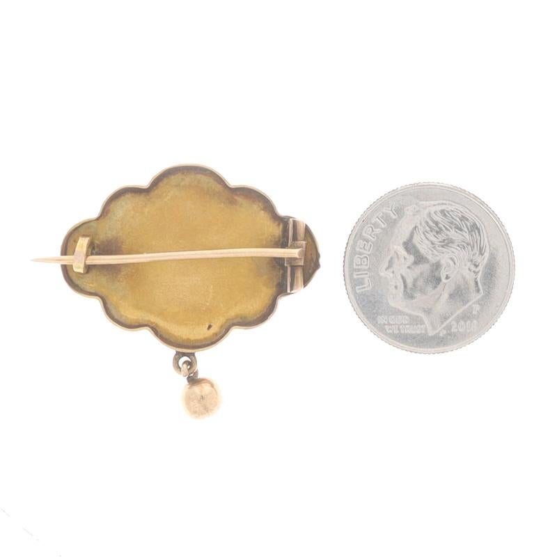 Yellow Gold Victorian Shield Dangle Brooch - 14k Floral Antique Pin In Good Condition For Sale In Greensboro, NC