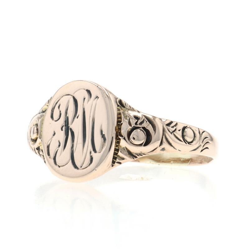 Donna Anello con sigillo in oro giallo vittoriano - 10k Monogram antico RM iniziali in vendita