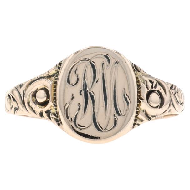 Bague chevalière victorienne en or jaune - 10k Antique Monogram RM Initials