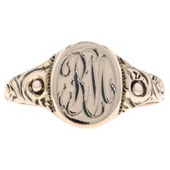 Yellow Gold Victorian Signet Ring - 10k Antique Monogram RM Initials