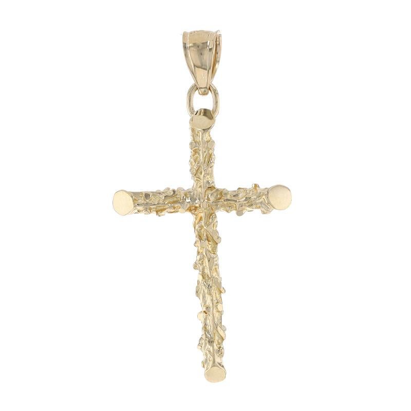 Metal Content: 14k Yellow Gold

Theme: Vinework Cross, Faith
Features: Smooth & Textured Finishes

Measurements

Tall (from stationary bail): 1 15/32