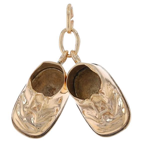 Yellow Gold Vintage Baby Shoes Charm - 14k First Steps Walkers New Mom Keepsake For Sale