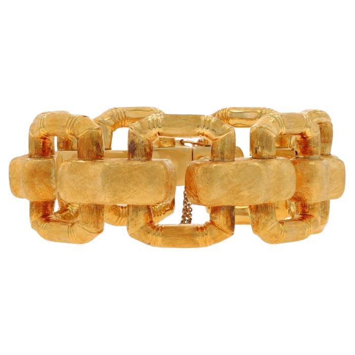 Gelbgold Vintage Bambus Gliederarmband 6 3/4" - 18k gebürstetes Italien
