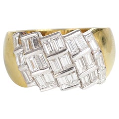 Yellow Gold Vintage Band Ring with Diagonal Baguette Diamonds, 2.07 Carats