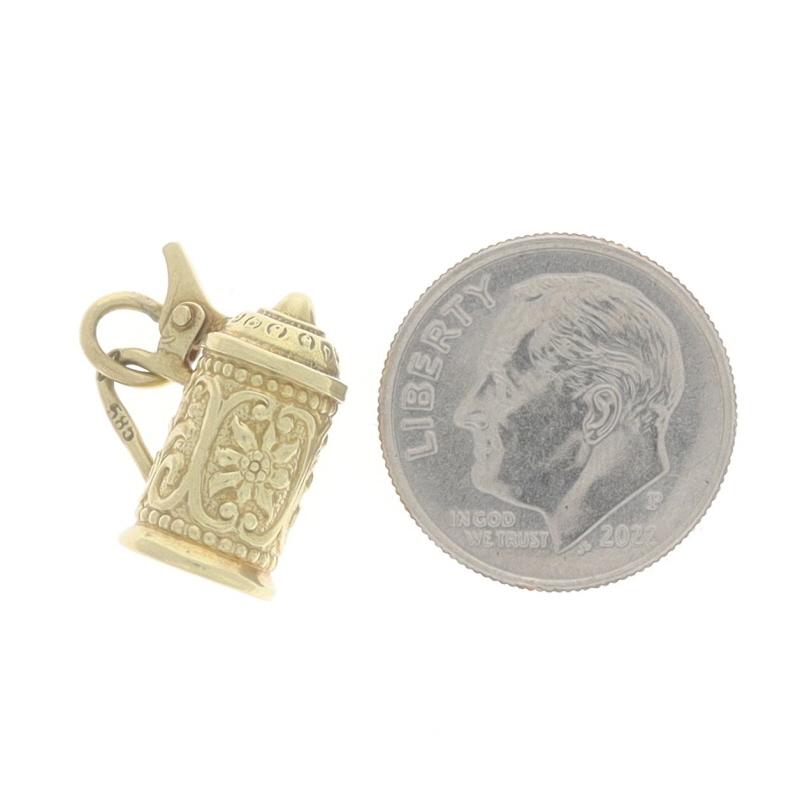 Women's or Men's Yellow Gold Vintage Beer Stein Charm 14k Brewery Beverage Drink Lid Opens For Sale