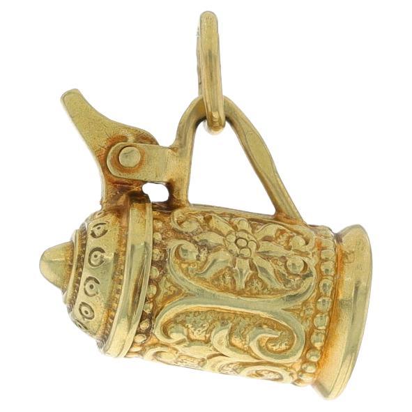 Yellow Gold Vintage Beer Stein Charm 14k Brewery Beverage Drink Lid Opens For Sale