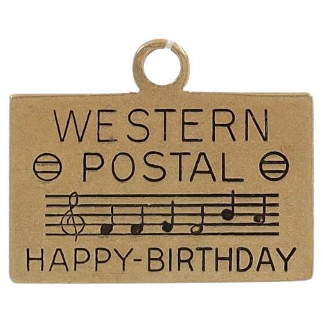 Yellow Gold Vintage Birthday Telegram Envelope Charm - 14k Celebration Wishes For Sale