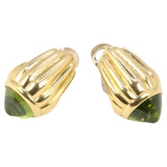 Yellow Gold Vintage Bvlgari Earrings Set with Peridot Cabochons
