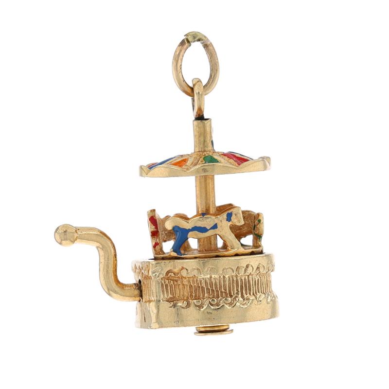 Yellow Gold Vintage Carousel Charm - 14k Carnival Amusement Fair Ride Moves In Excellent Condition For Sale In Greensboro, NC
