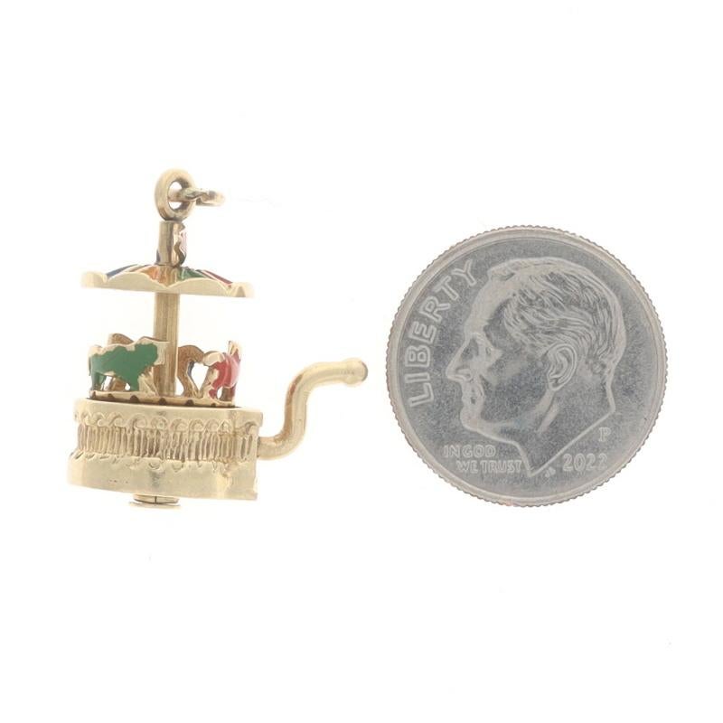 Yellow Gold Vintage Carousel Charm - 14k Carnival Amusement Fair Ride Moves For Sale 1
