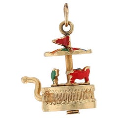 Yellow Gold Used Carousel Charm - 14k Carnival Amusement Fair Ride Moves