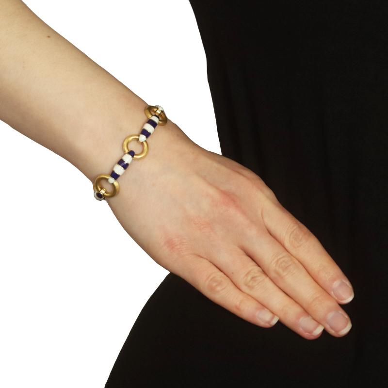 Bracelet à maillons vintage en or jaune à rayures circulaires 6 1/2