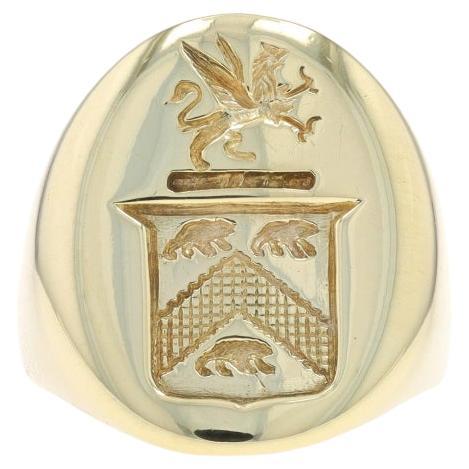 Yellow Gold Vintage Coat of Arms Signet Ring - 14k Family Crest